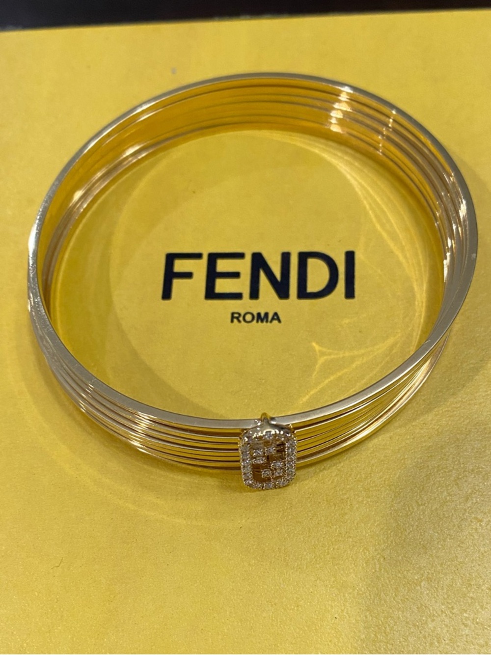 FENDI Gold-Tone Multi-Band Bangle Bracelet with Crystal Accent and original box
